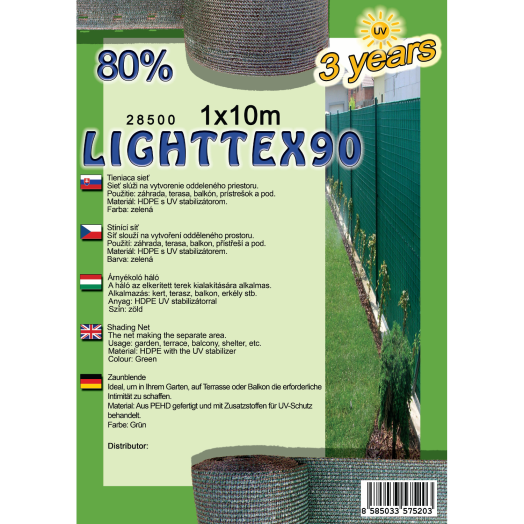 ÁRNYÉKOLÓ HÁLÓ 1*10 M 80% ZÖLD      LIGHTTEX90