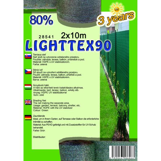 ÁRNYÉKOLÓ HÁLÓ 2*10 M 80% ZÖLD      LIGHTTEX90