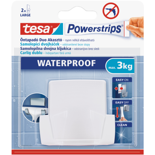 POWERSTRIPS WATERPROOF DUO AKASZTÓ  FEHÉR, MŰANYAG