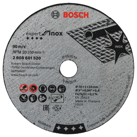 BOSCH VÁGÓTÁRCSA INOX 76X1X10MM