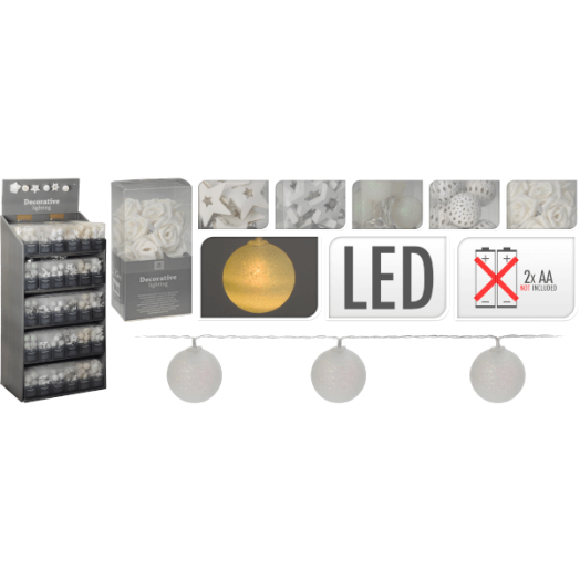 FÉNYFÜZÉR 10M.FEHÉR LED,10M,K:30CM ELEM NÉLKÜL,TÖBBFÉLE MODELL,DISPLAY