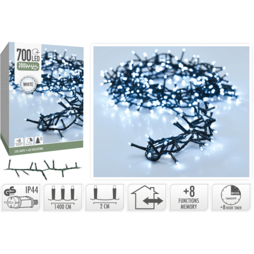 FÉNYFÜZÉR KÜLTÉRI 700 LED HIDEG FEHÉR, 8 FUNKCIÓS
