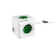 1402GN/DEEUPC PowerCube Extended hálózati hosszabbító, 4 dugalj + 2 USB, 1,5m, fehér-zöld