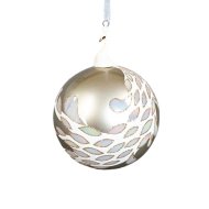 EUROLAMP ÜVEG GÖMB DÍSZ 10CM, FEHÉR PORCELÁN PÁVA DÍSZÍTÉSSEL