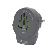 Q2 POWER UTAZÓADAPTER &quot;WORLD TO EUROPE USB&quot; 16A USB 5V SZÜRKE